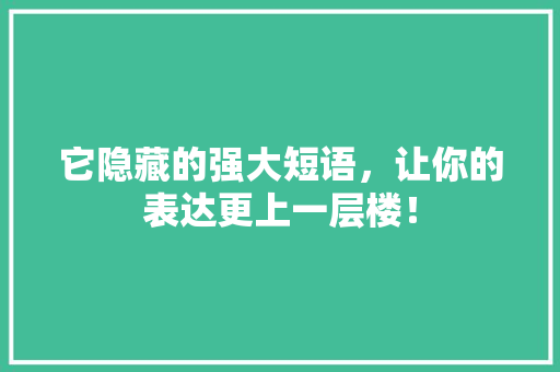 它隐藏的强大短语，让你的表达更上一层楼！