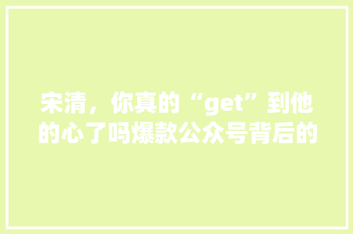 宋清，你真的“get”到他的心了吗爆款公众号背后的故事！ 网站建设