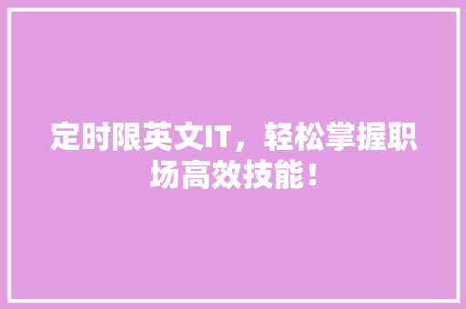 定时限英文IT，轻松掌握职场高效技能！