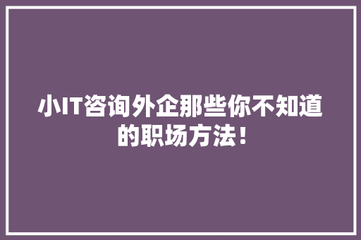 小IT咨询外企那些你不知道的职场方法！ 市场营销范文