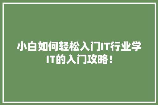 小白如何轻松入门IT行业学IT的入门攻略！