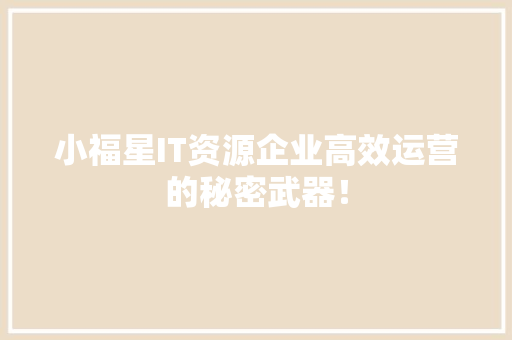 小福星IT资源企业高效运营的秘密武器！