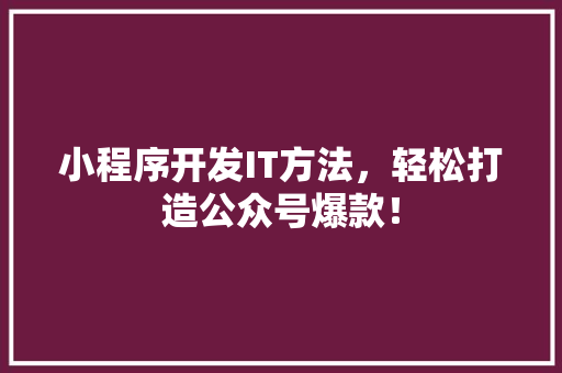 小程序开发IT方法，轻松打造公众号爆款！