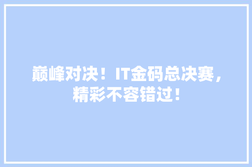巅峰对决！IT金码总决赛，精彩不容错过！