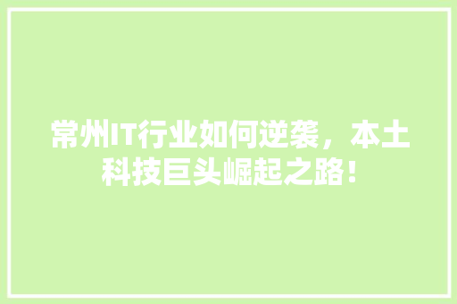 常州IT行业如何逆袭，本土科技巨头崛起之路！