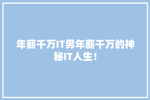 年薪千万IT男年薪千万的神秘IT人生！