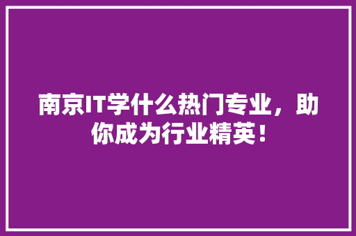南京IT学什么热门专业，助你成为行业精英！