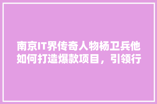 南京IT界传奇人物杨卫兵他如何打造爆款项目，引领行业变革