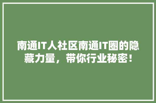 南通IT人社区南通IT圈的隐藏力量，带你行业秘密！