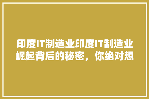 印度IT制造业印度IT制造业崛起背后的秘密，你绝对想不到！