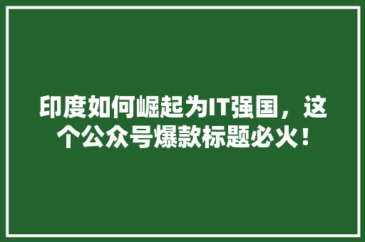 印度如何崛起为IT强国，这个公众号爆款标题必火！