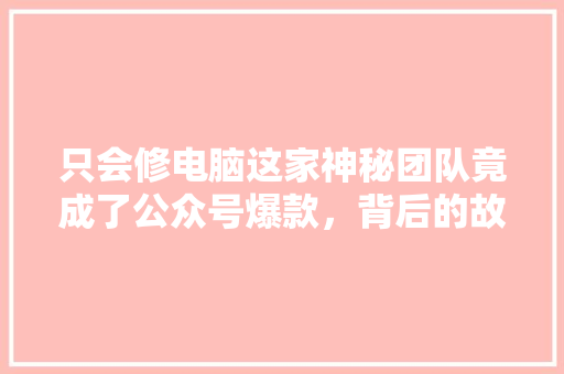 只会修电脑这家神秘团队竟成了公众号爆款，背后的故事！ 市场营销范文