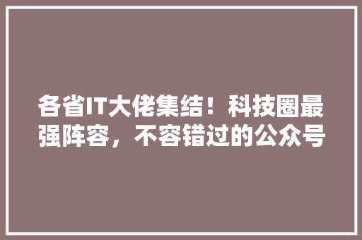 各省IT大佬集结！科技圈最强阵容，不容错过的公众号爆款！