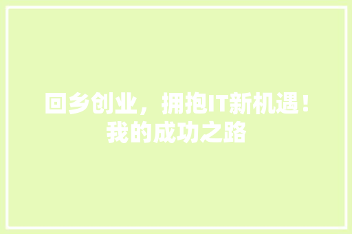 回乡创业，拥抱IT新机遇！我的成功之路