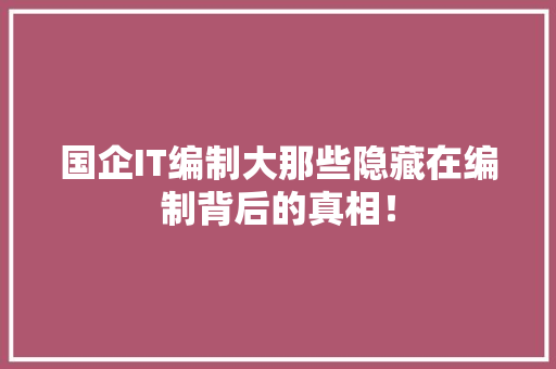 国企IT编制大那些隐藏在编制背后的真相！