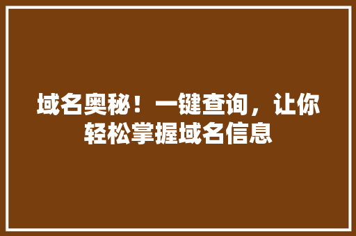 域名奥秘！一键查询，让你轻松掌握域名信息