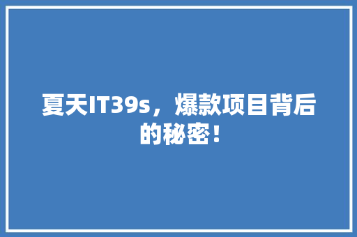 夏天IT39s，爆款项目背后的秘密！