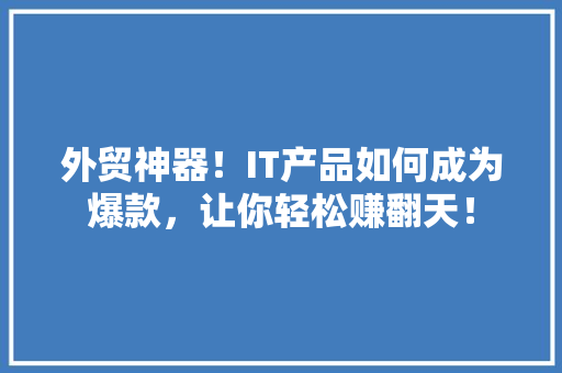 外贸神器！IT产品如何成为爆款，让你轻松赚翻天！
