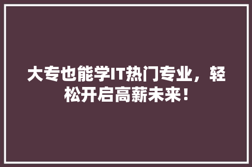 大专也能学IT热门专业，轻松开启高薪未来！