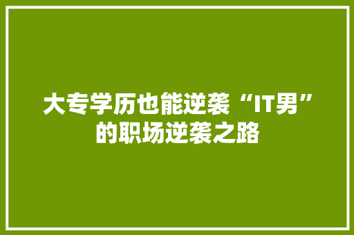 大专学历也能逆袭“IT男”的职场逆袭之路