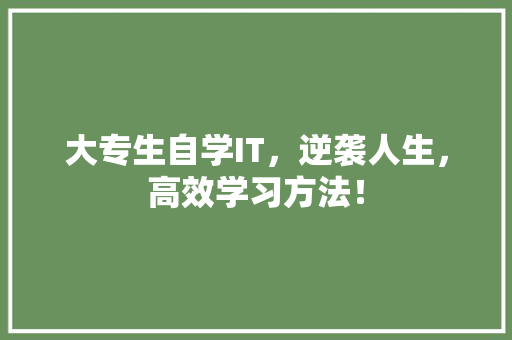 大专生自学IT，逆袭人生，高效学习方法！