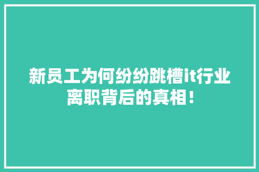 新员工为何纷纷跳槽it行业离职背后的真相！ MySQL