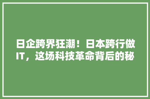 日企跨界狂潮！日本跨行做IT，这场科技革命背后的秘密！