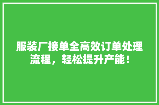 服装厂接单全高效订单处理流程，轻松提升产能！