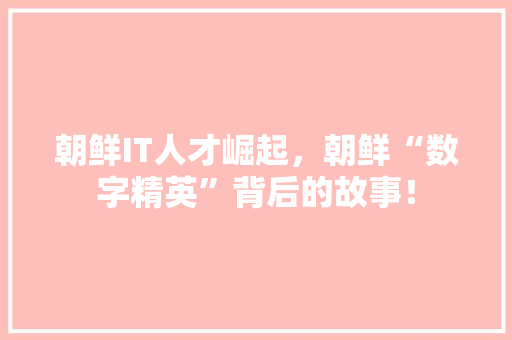 朝鲜IT人才崛起，朝鲜“数字精英”背后的故事！