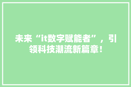 未来“it数字赋能者”，引领科技潮流新篇章！