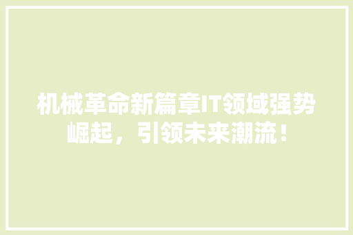 机械革命新篇章IT领域强势崛起，引领未来潮流！ 前端技术