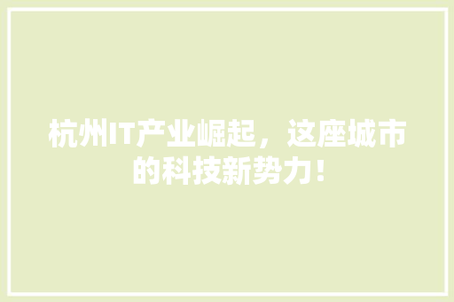 杭州IT产业崛起，这座城市的科技新势力！