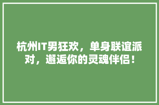 杭州IT男狂欢，单身联谊派对，邂逅你的灵魂伴侣！