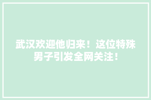 武汉欢迎他归来！这位特殊男子引发全网关注！