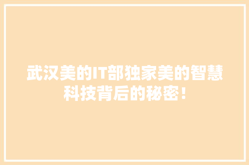 武汉美的IT部独家美的智慧科技背后的秘密！