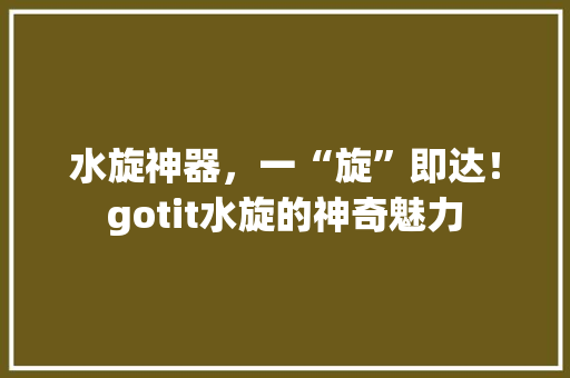 水旋神器，一“旋”即达！gotit水旋的神奇魅力