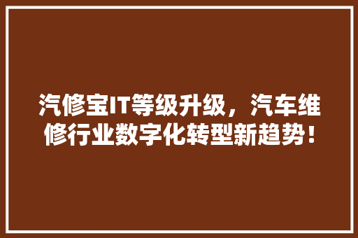 汽修宝IT等级升级，汽车维修行业数字化转型新趋势！