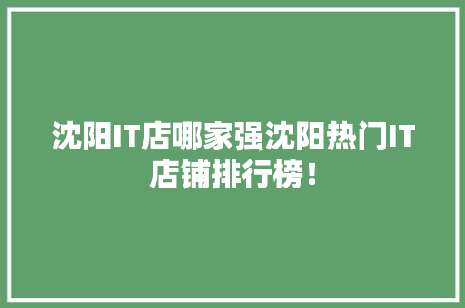 沈阳IT店哪家强沈阳热门IT店铺排行榜！