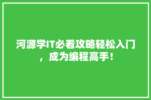 河源学IT必看攻略轻松入门，成为编程高手！