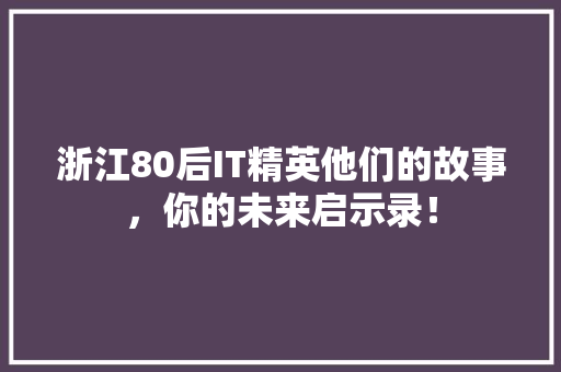 浙江80后IT精英他们的故事，你的未来启示录！