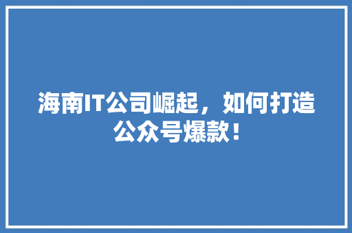 海南IT公司崛起，如何打造公众号爆款！