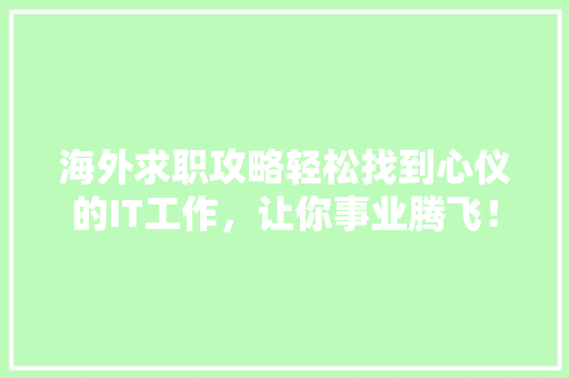 海外求职攻略轻松找到心仪的IT工作，让你事业腾飞！