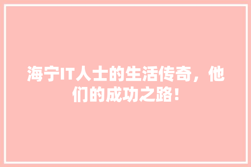 海宁IT人士的生活传奇，他们的成功之路！