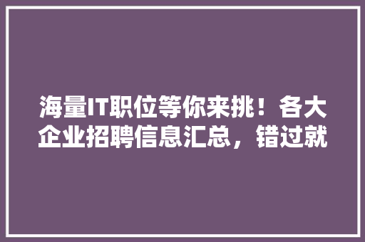 海量IT职位等你来挑！各大企业招聘信息汇总，错过就亏大了！