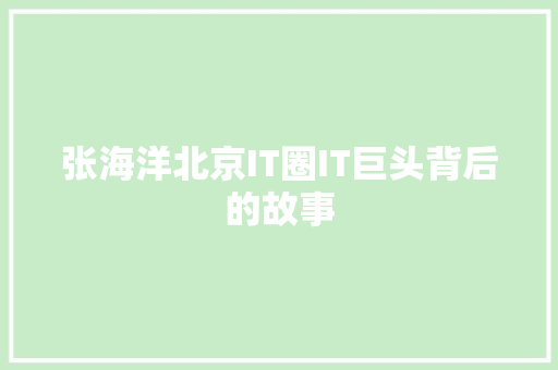 张海洋北京IT圈IT巨头背后的故事