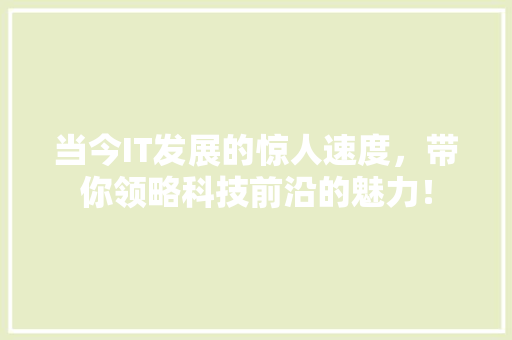 当今IT发展的惊人速度，带你领略科技前沿的魅力！ 项目报告