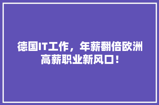 德国IT工作，年薪翻倍欧洲高薪职业新风口！