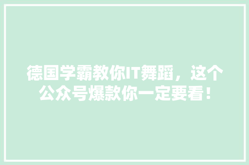 德国学霸教你IT舞蹈，这个公众号爆款你一定要看！
