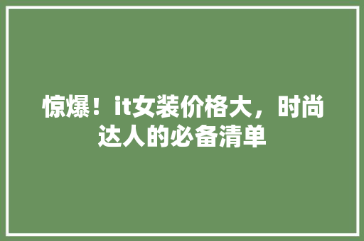 惊爆！it女装价格大，时尚达人的必备清单