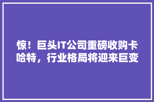 惊！巨头IT公司重磅收购卡哈特，行业格局将迎来巨变！